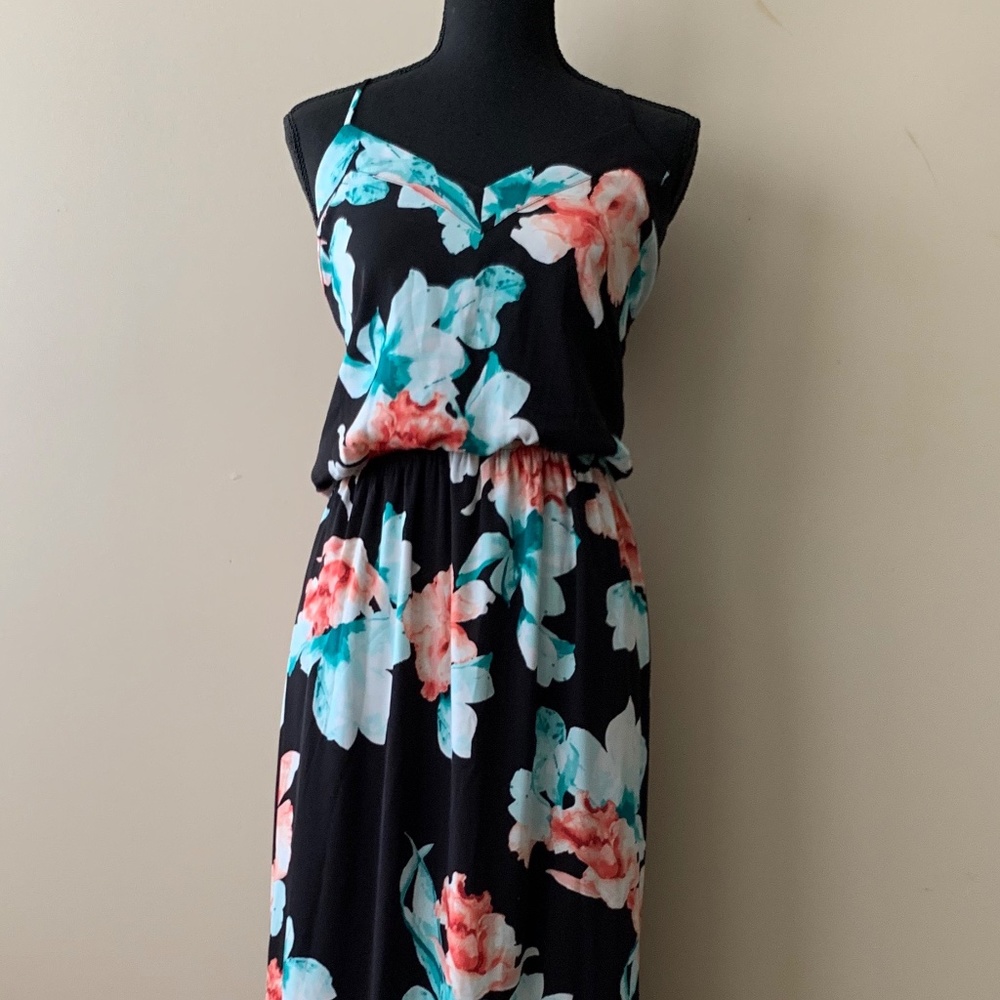 White House Black Market Floral Black Maxi Dress